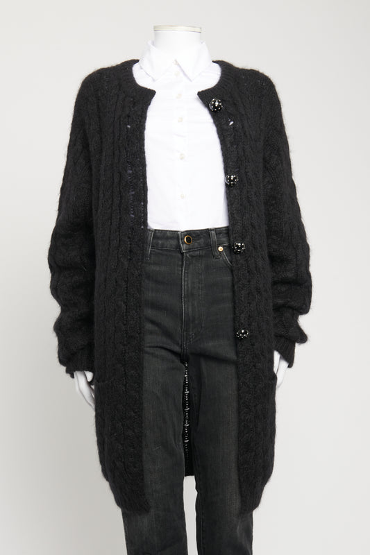 Black Mohair Blend Preowned Chunky Knitted Cardigan