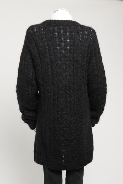 Black Mohair Blend Preowned Chunky Knitted Cardigan