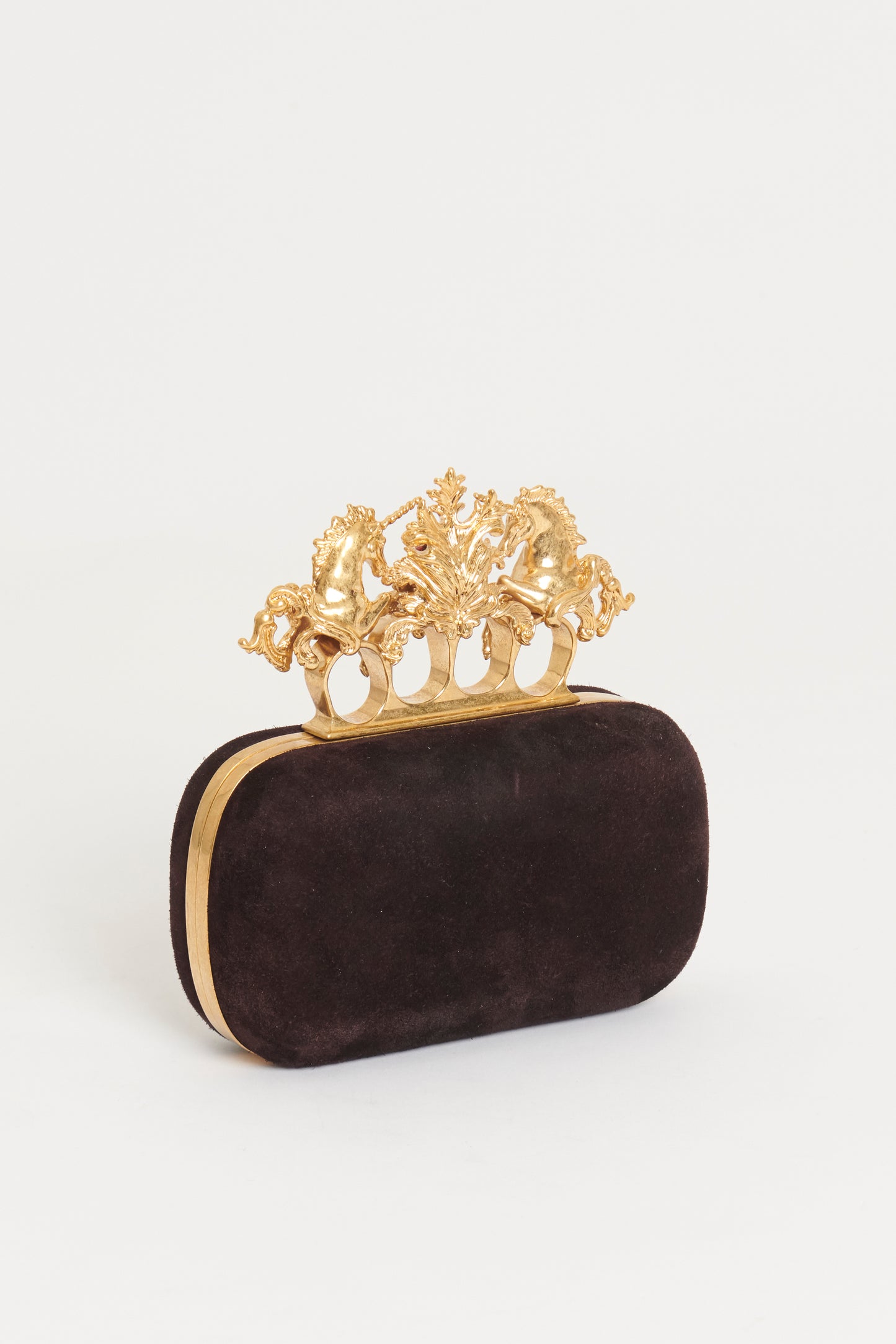 Aubergine Suede Preowned Unicorn Knuckle Duster Clutch Bag