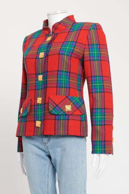 1990's Red Wool Blend Preowned Tartan Blazer