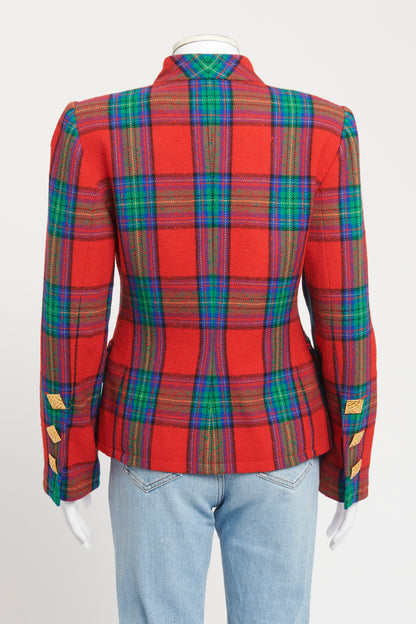 1990's Red Wool Blend Preowned Tartan Blazer