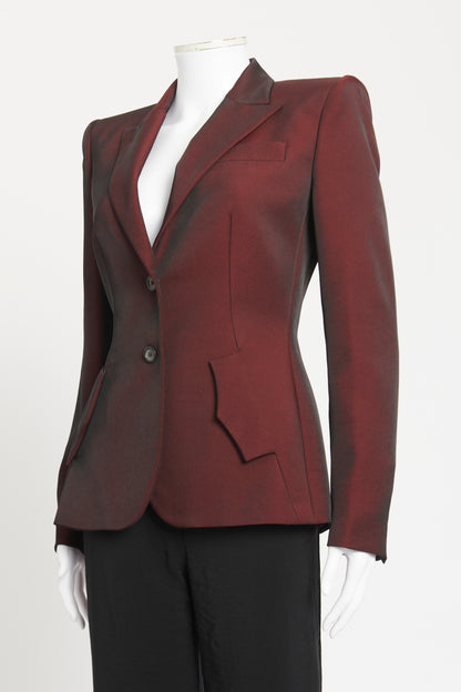 1998 Red Nylon Blend Preowned Iridescent Tailored Blazer