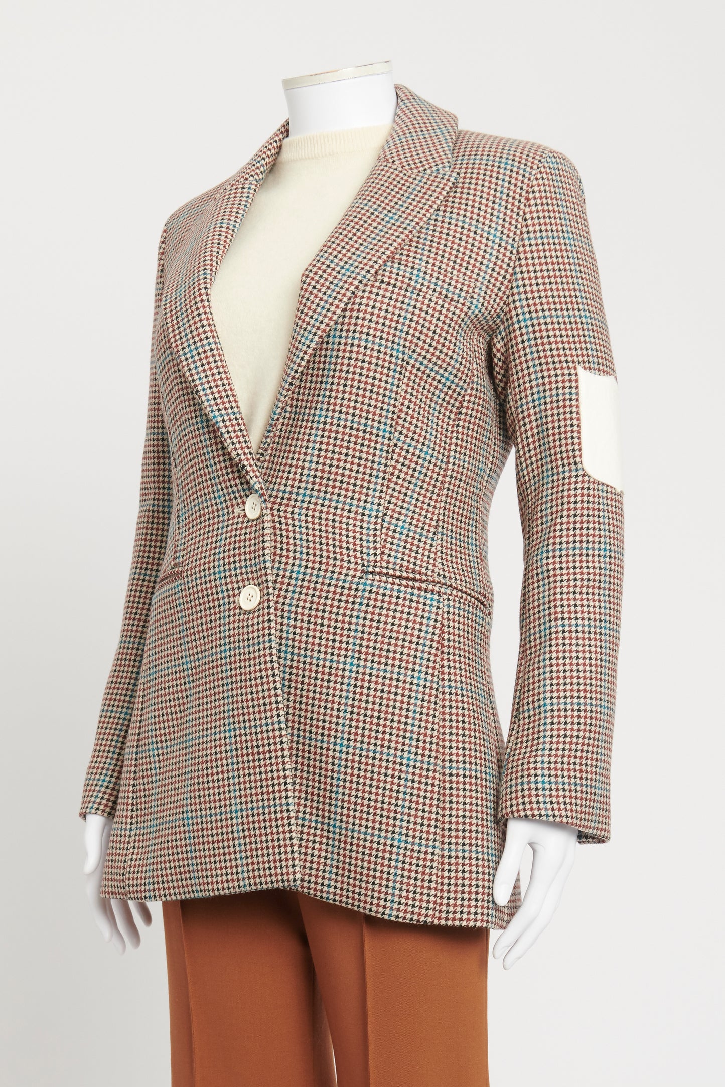 Beige Wool Preowned Houndstooth Single Breasted Blazer