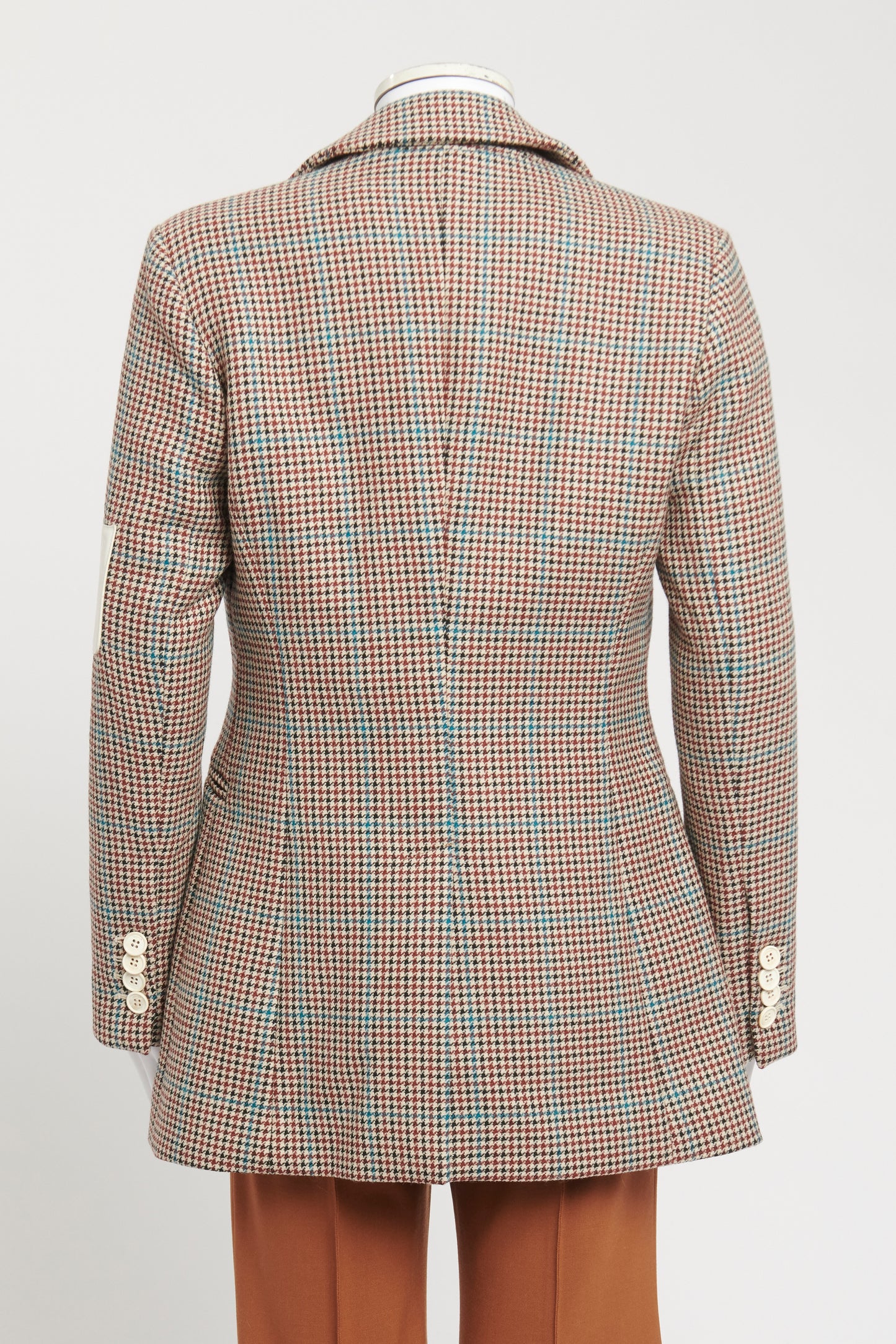 Beige Wool Preowned Houndstooth Single Breasted Blazer