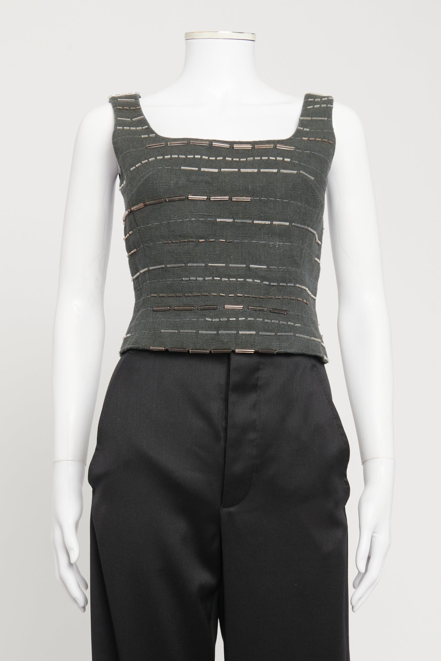 1998 Grey Linen Preowned Embellished Bustier Top