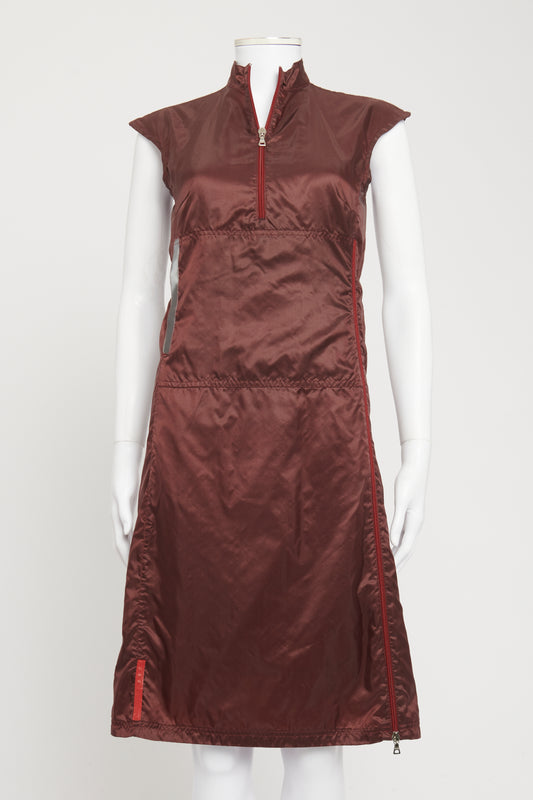 1999 Burgundy Nylon Preowned Mini Zip-Up Dress