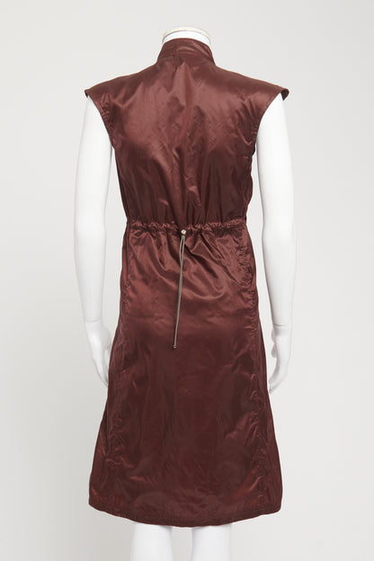 1999 Burgundy Nylon Preowned Mini Zip-Up Dress