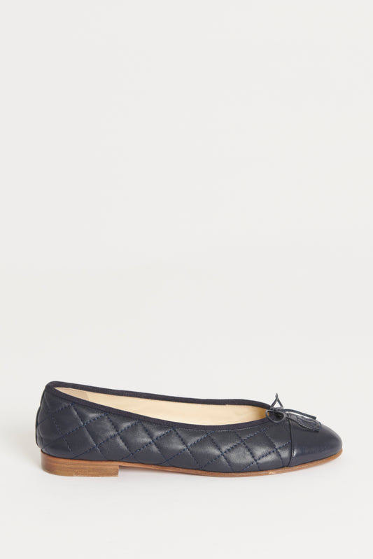 Navy Blue Leather Preowned CC Quilted Ballet Flats