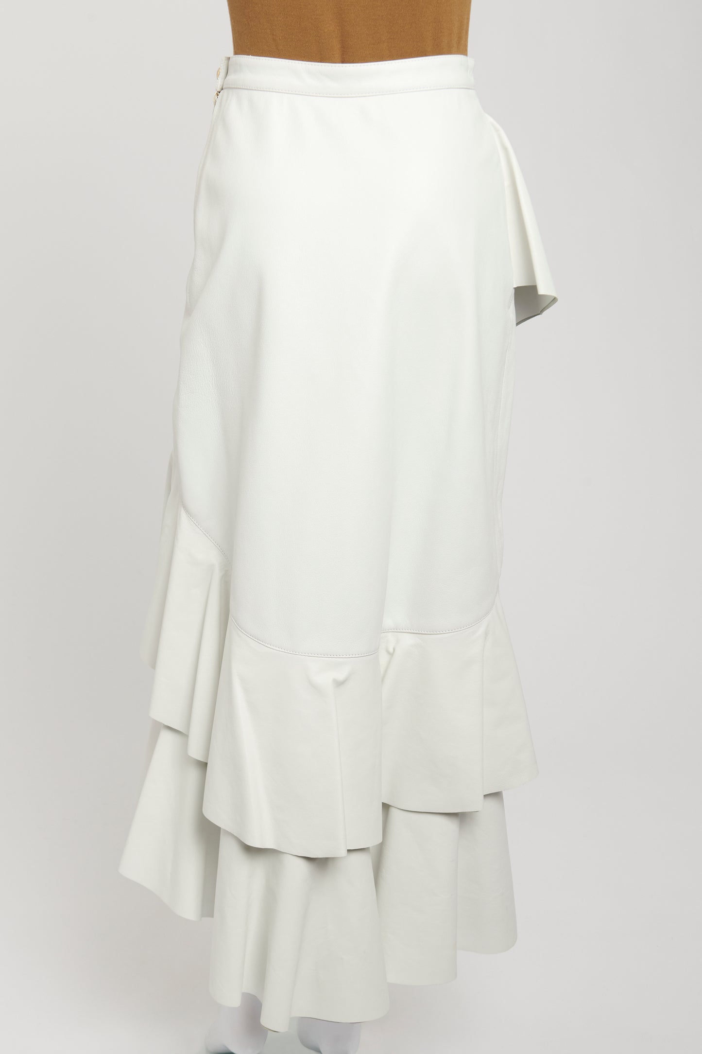 White Leather Preowned Asymmetric Wrap Skirt