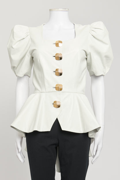 2019 White Leather Preowned Peplum Jacket