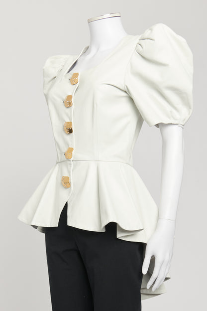 2019 White Leather Preowned Peplum Jacket