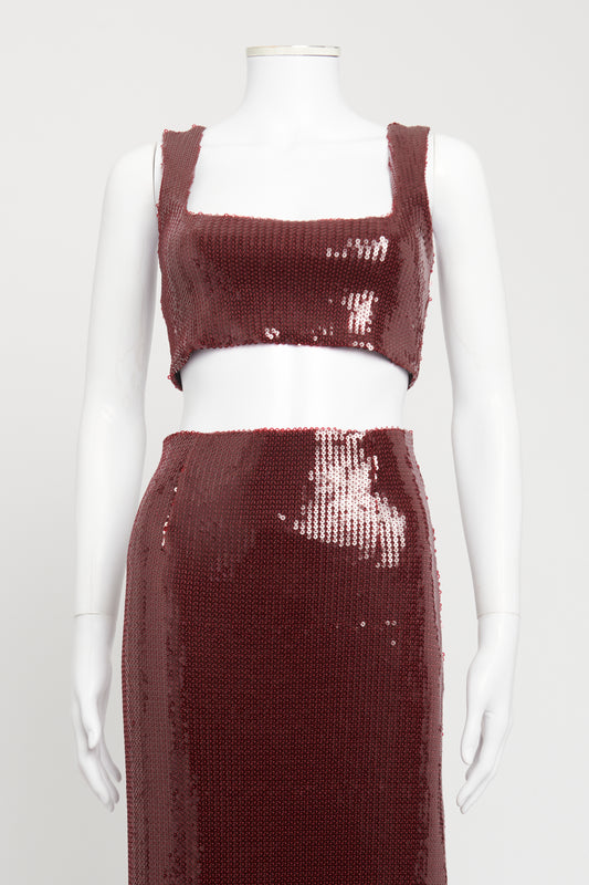 Burgundy Sequin Preowned Beating Heart Crop Top