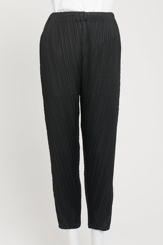 Black Polyester Preowned Pleated Trousers