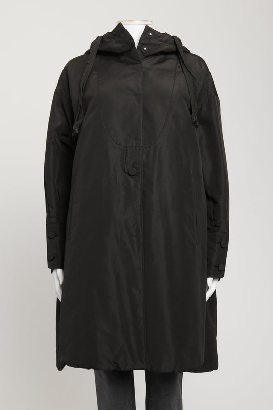 Black Silk Preowned Hooded Puffer Coat
