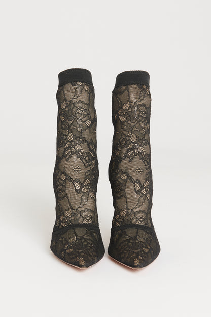 Black Lace Brinn Preowned Pointed Toe Boots