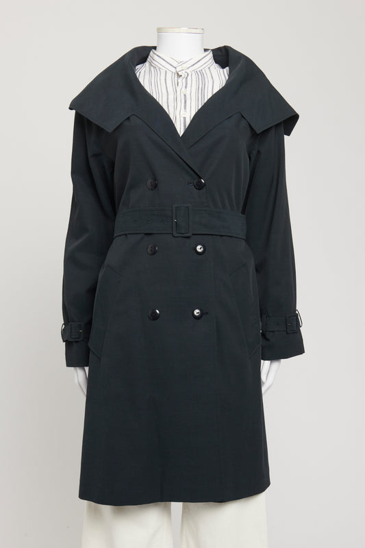 1990's Navy Rayon Blend Preowned Belted Trench Coat