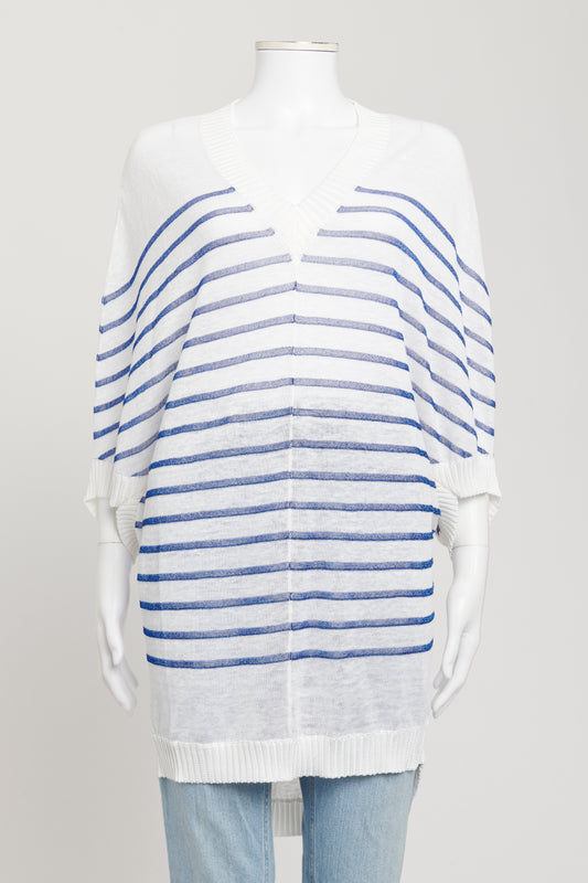 White Linen Blend Preowned Knitted Striped Top