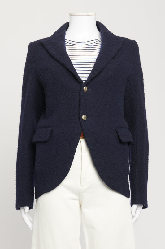 1990's Navy Boiled Wool Preowned Single Breasted Blazer