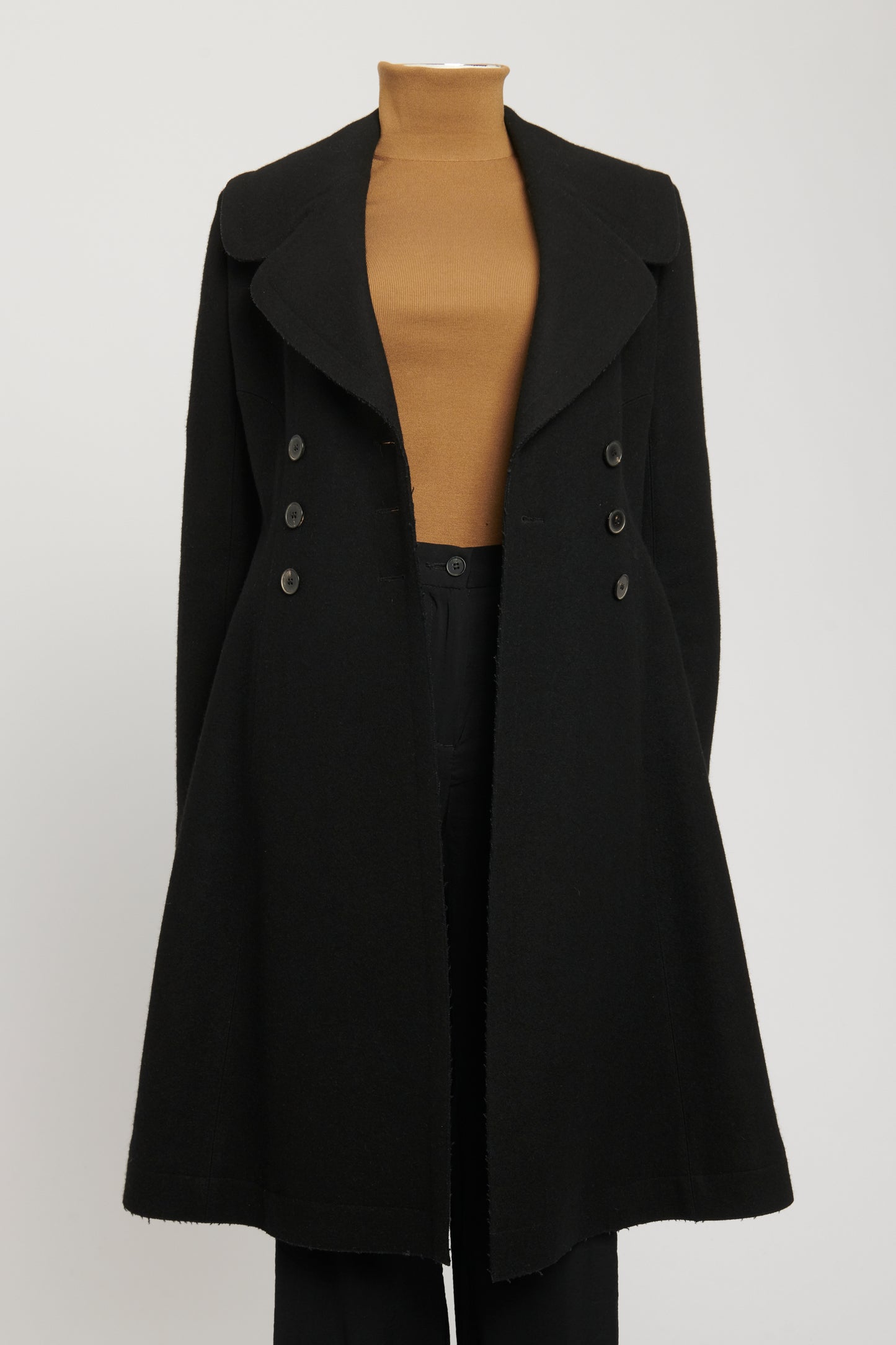 Black Wool And Cashmere Preowned Double Breasted Princess Coat