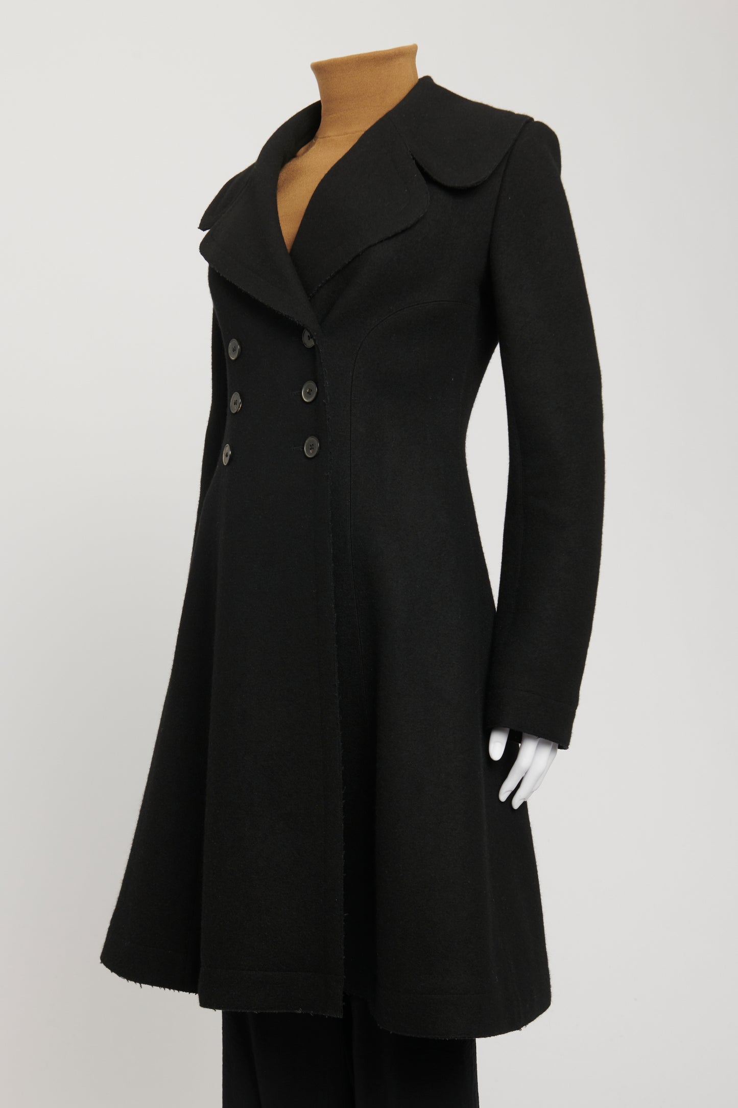 Black Wool And Cashmere Preowned Double Breasted Princess Coat