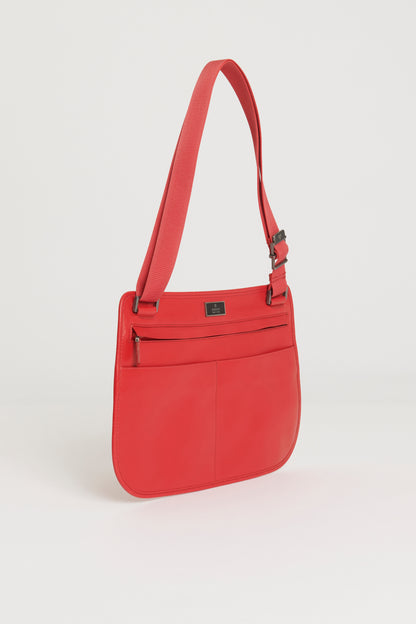 Red Calfskin Preowned Zip-Up Shoulder Bag