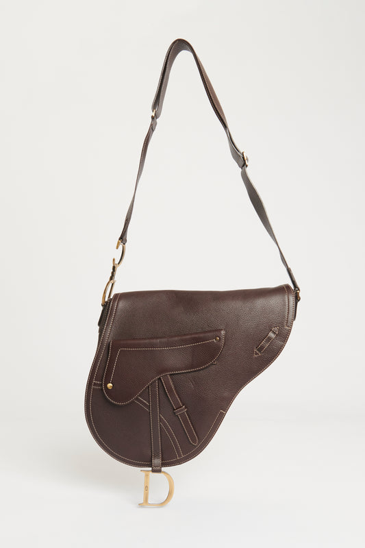 2002 Brown Grained Leather Preowned Crossbody Saddle Bag