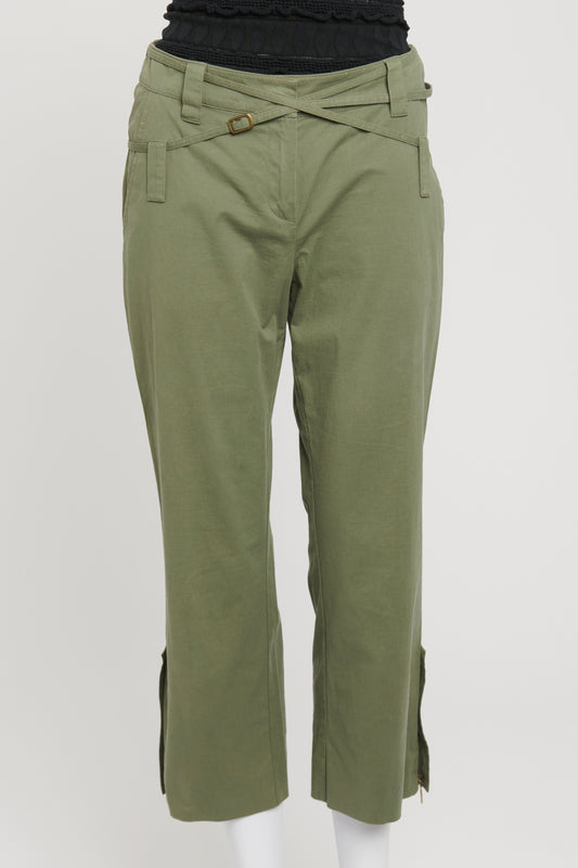 2000's Khaki Green Cotton Blend Preowned Capri Trousers