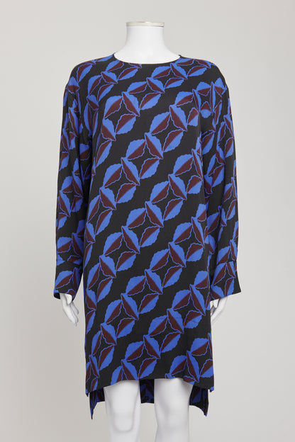 Black Viscose Preowned Printed Shift Dress