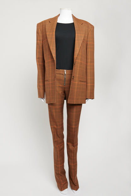 2023 Brown Check Preowned Single Breasted Suit