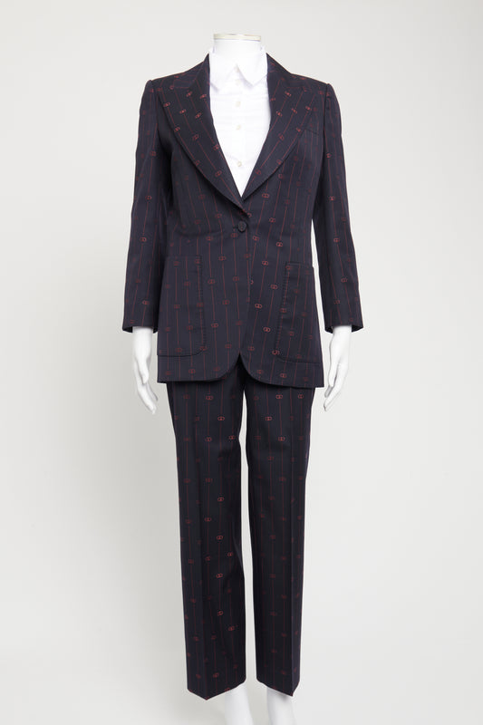 Navy Wool And Silk Blend Preowned Double Breasted Suit