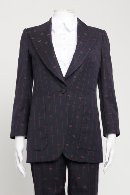 Navy Wool And Silk Blend Preowned Double Breasted Suit