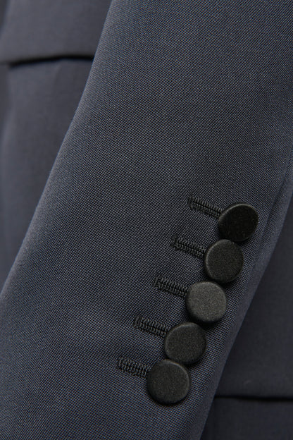 Navy Wool Preowned Single Breasted Satin Trim Suit