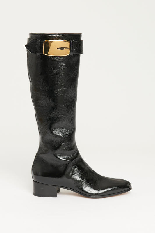 Black Patent Preowned Carol Calf Boots