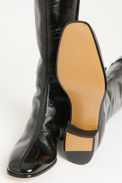 Black Patent Preowned Carol Calf Boots