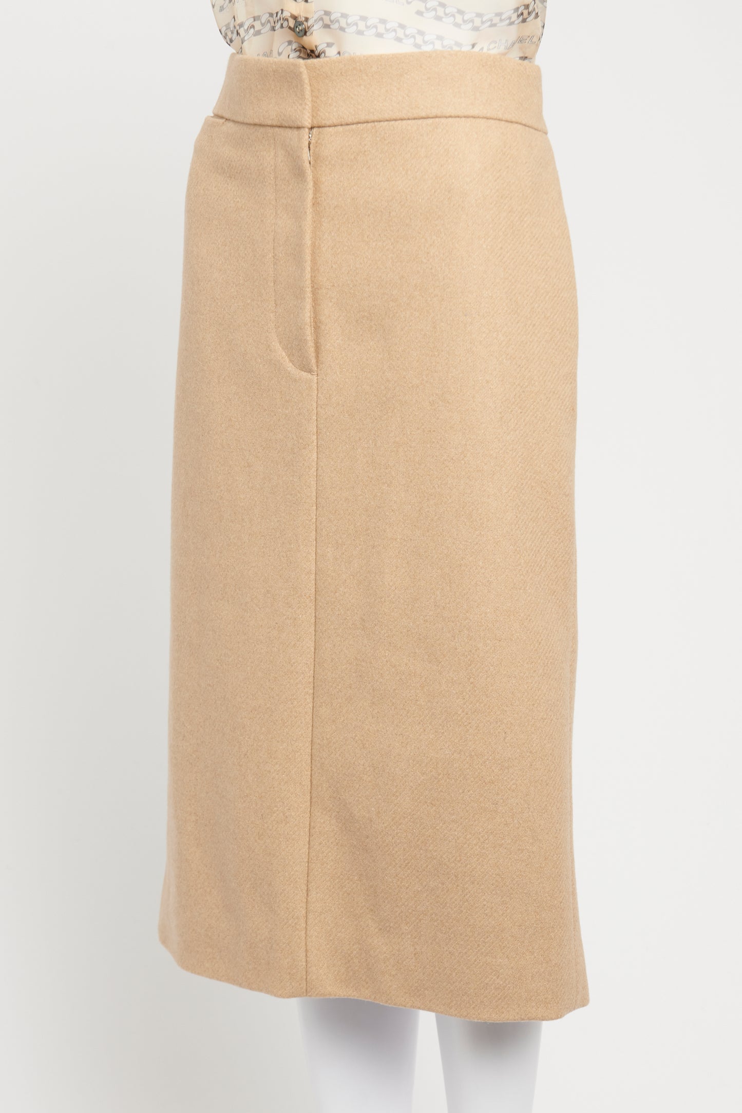 2015 Beige Wool Blend Preowned Midi Skirt