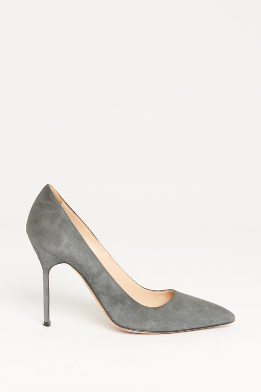 Slate Grey Suede Preowned BB Pointed Toe Pumps