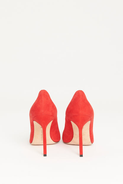 Red Suede Preowned BB Pointed Toe Pumps
