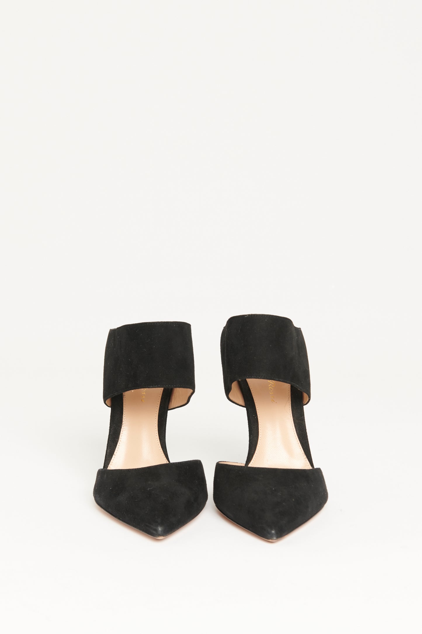 Black Suede Preowned Banded Double Strap Mules