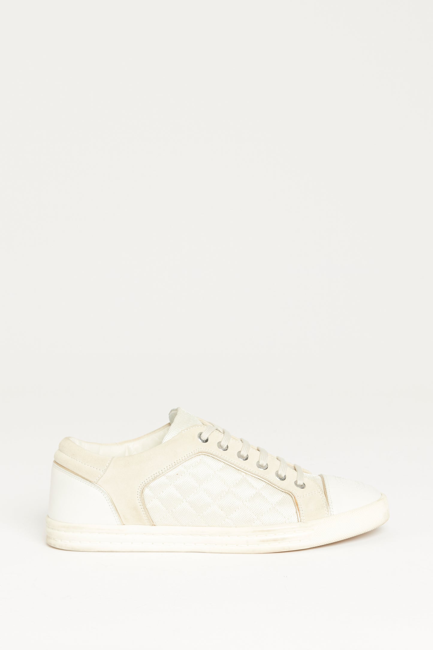 White Preowned Lace Up CC Trainers