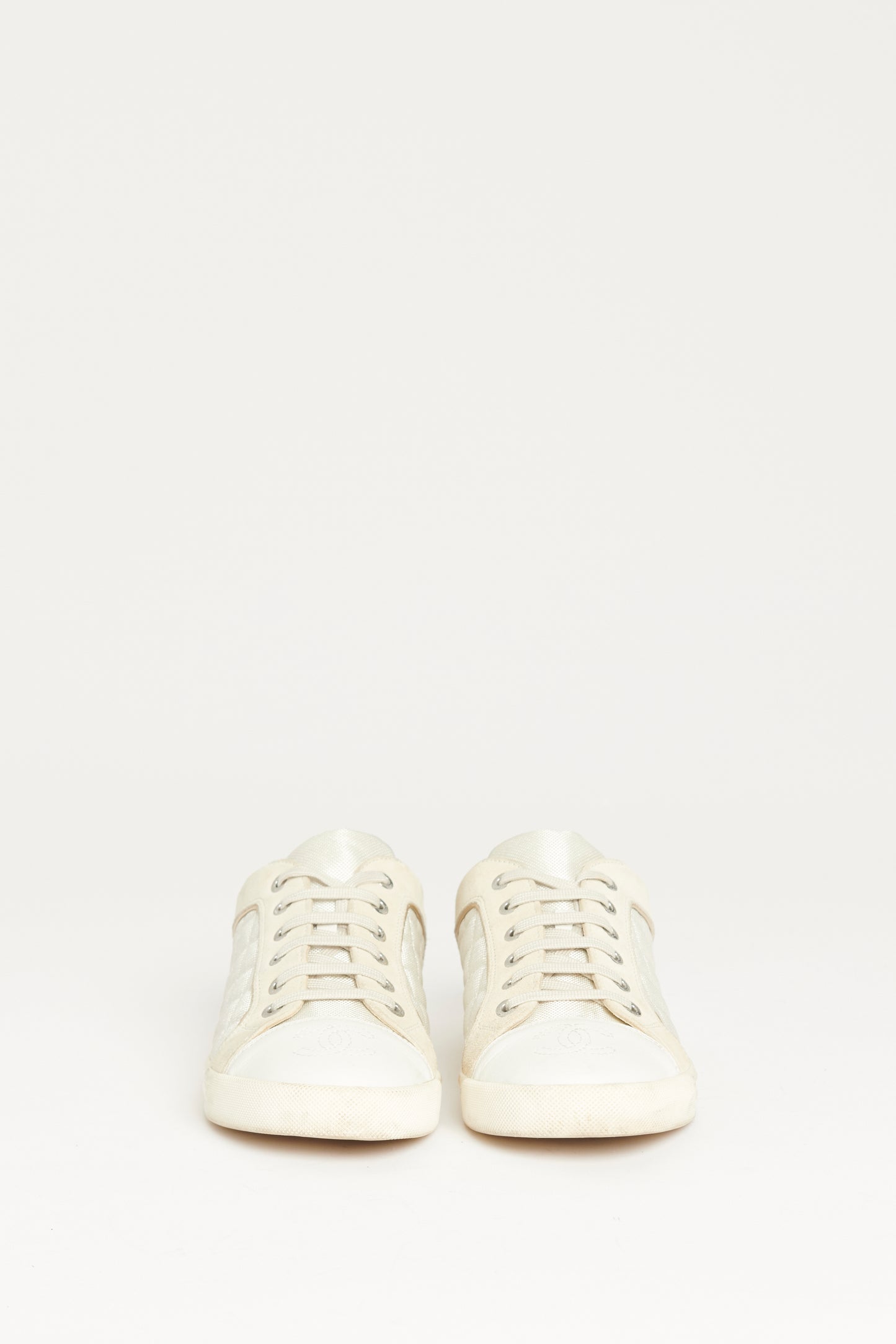 White Preowned Lace Up CC Trainers