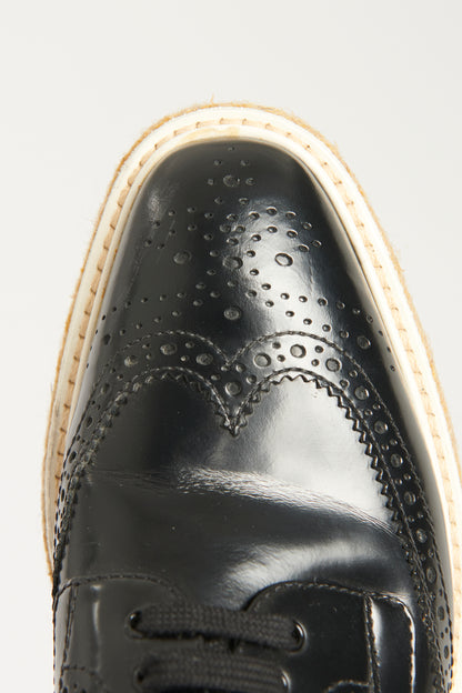 2011 Black Leather Preowned Brogue Flatform Flat Shoes