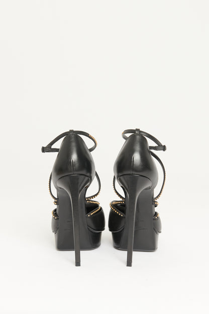 Black Leather Preowned Studded Janis Pumps