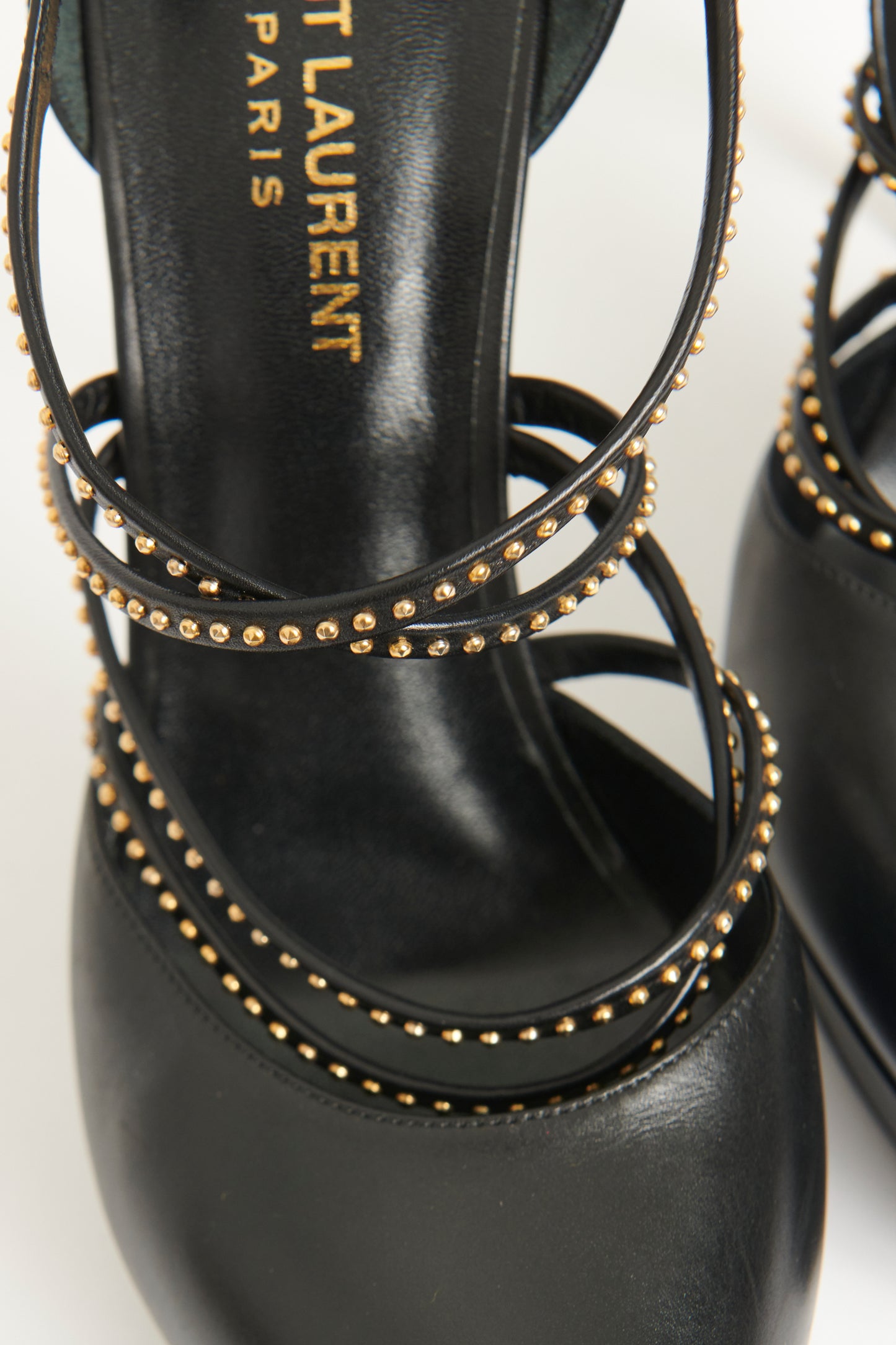 Black Leather Preowned Studded Janis Pumps