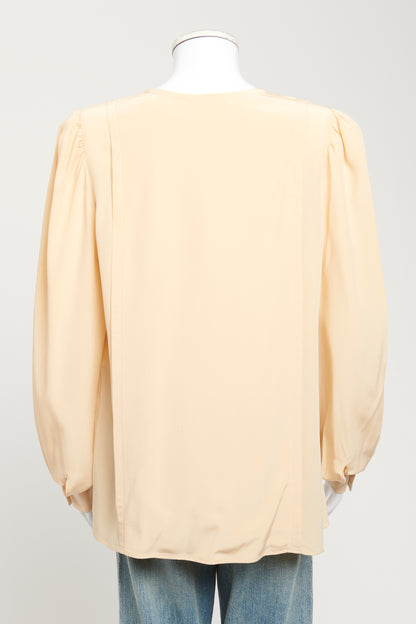 Beige Silk Preowned Collarless Blouse