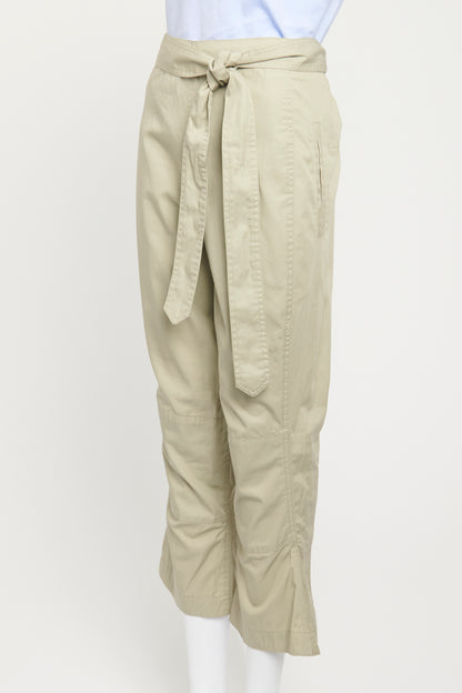 Khaki Cotton Preowned Cropped Trousers