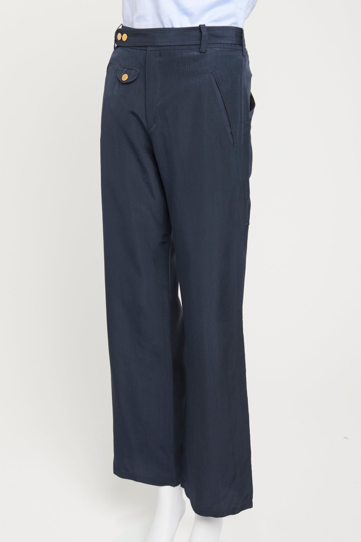 2000's Blue Silk Preowned Wide Leg Trousers
