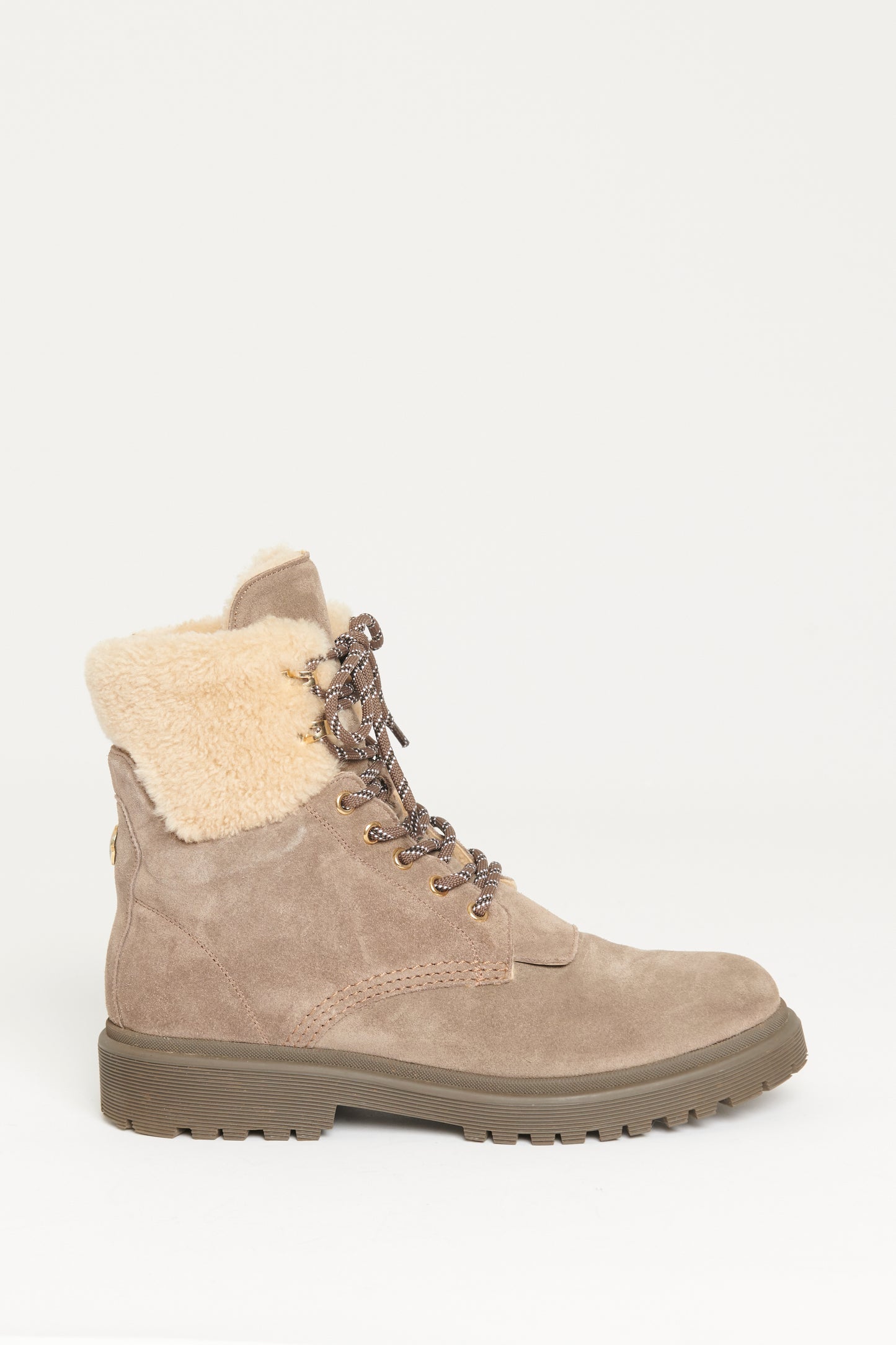 Dove Grey Suede Preowned Patty Shearling Trim Boots