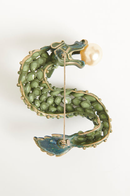 2010 Green Enamel Paris Shanghai Métiers d'Art Preowned Oversized Dragon Brooch
