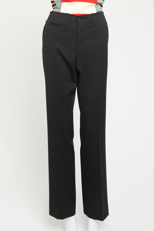 2000's Black Wool Preowned Tailored Straight Leg Trousers