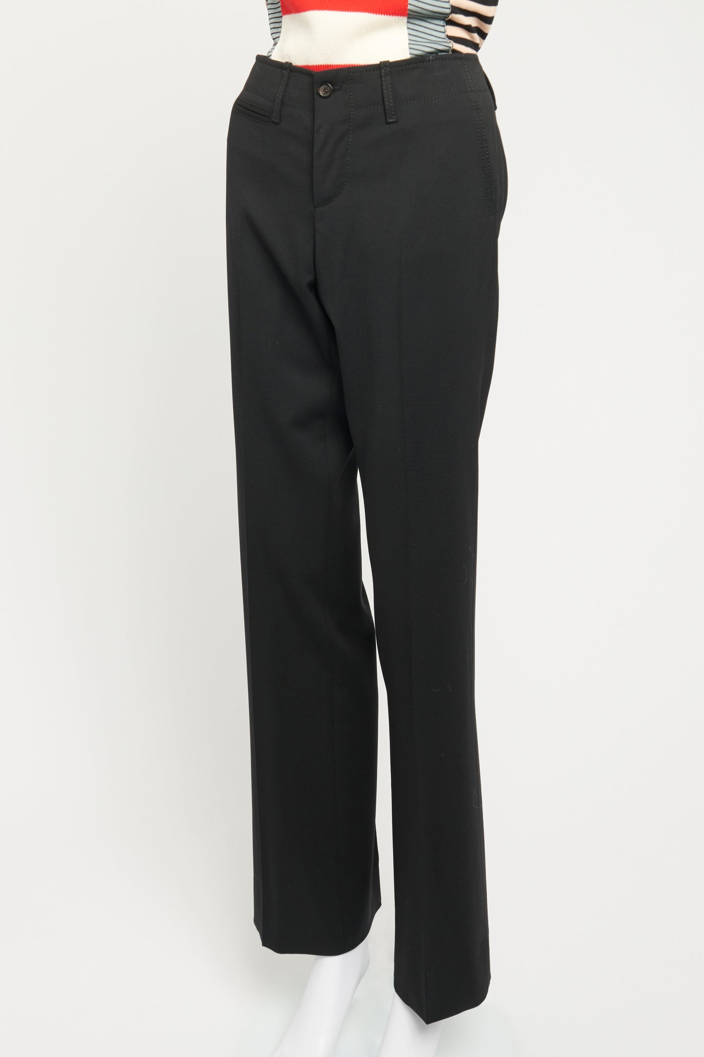 2000's Black Wool Preowned Tailored Straight Leg Trousers